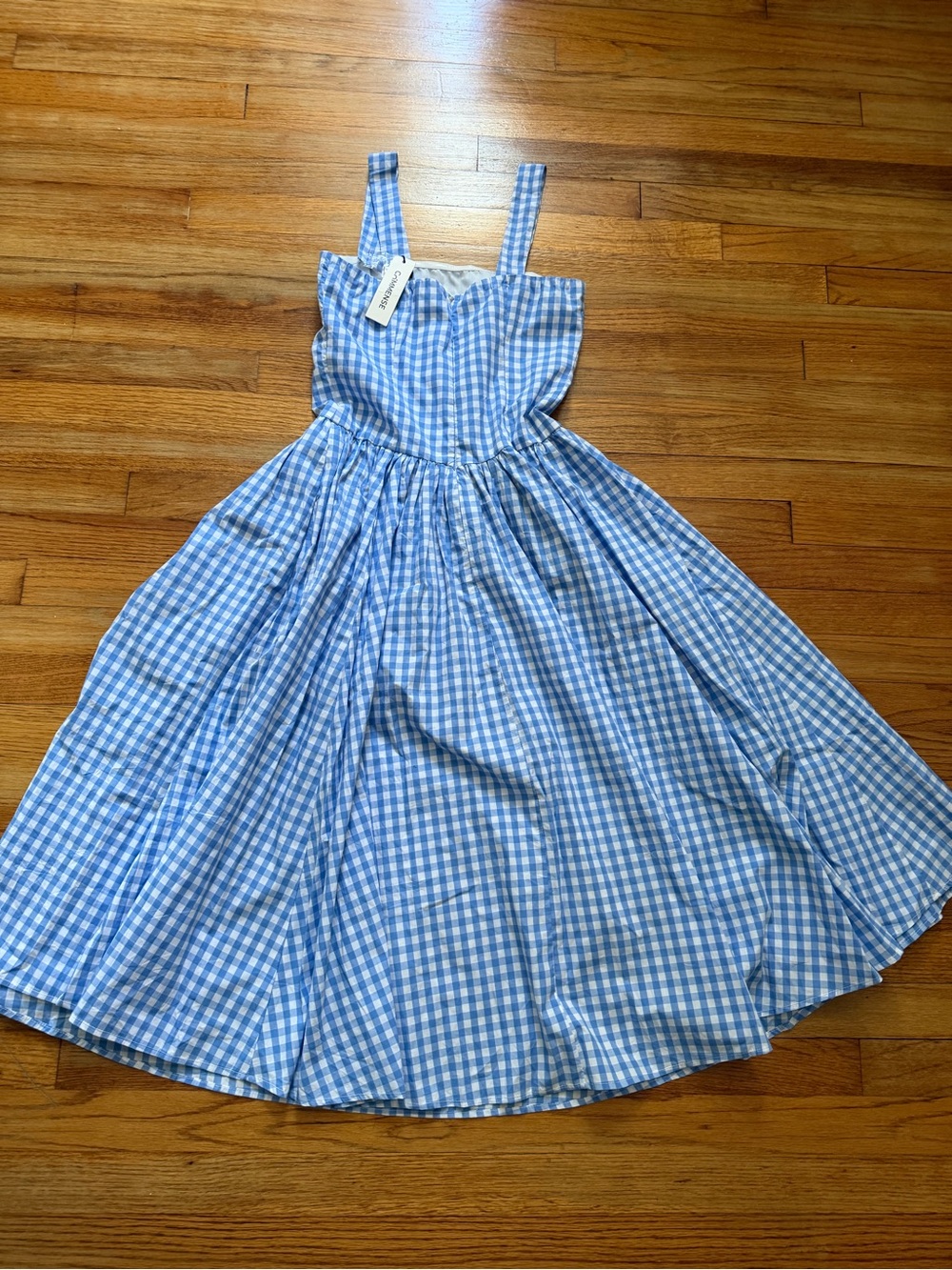 Commense Blue Gingham Midi Dress with Square Neck & Wide Straps - Picture 8 of 13